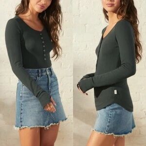 UpWest Favorite Waffle Henley Charcoal Long Sleeve Tee